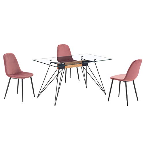 Adec - Rods, Mesa de Comedor, Mesa de Salon o Cocina, Tapa Cristal Templado Transparente y Estructura Metalica en Color Negro, Medidas: 140 cm (Largo) x 80 cm (Ancho) x 76 cm (Alto)