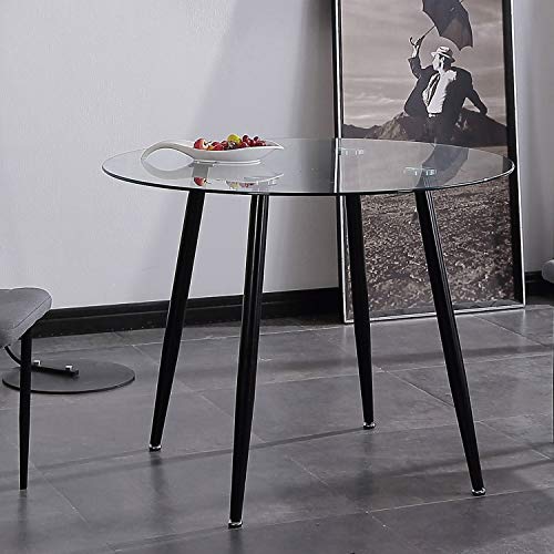 Adec - Suecia, Mesa de Comedor Redonda, Mesa de salón acabada en Cristal y Patas Negras, Medidas: 75 cm (Alto) x 100 cm (diámetro)