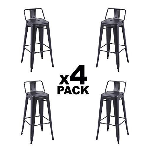 Adec - Tolix, Pack de 4 taburetes, Silla Alta de Cocina o salón, Taburete Alto de Bar, Taburete Contract, Color Negro Mate, Medidas: 30 cm (Ancho) x 33 cm (Fondo) x 93 cm (Alto)