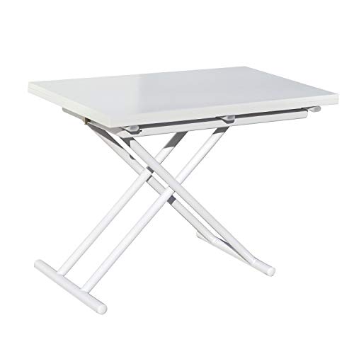 Adec - Up-Down, Mesa de Centro elevable Extensible, Mesa de Comedor, Mesa Salon Acabado en Color Blanco, Medidas: 100 cm (Largo) x 57/114 cm (Ancho) x 48/75 cm (Alto)