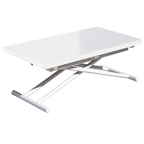 Adec - Up-Down, Mesa de Centro elevable Extensible, Mesa de Comedor, Mesa Salon Acabado en Color Blanco, Medidas: 100 cm (Largo) x 57/114 cm (Ancho) x 48/75 cm (Alto)