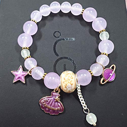 ADGJL Pulsera De Piedra Mujer,7 Chakra Brazalete De Cuentas De Piedra Natural Violeta Calcedonia Pulsera Elástica Yoga Flor Colgante Joyería para Damas