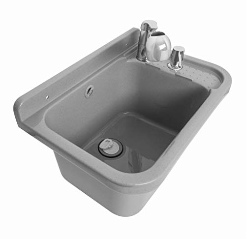 ADGO House Fregadero + Dispensador de batería con kit de montaje Garaje Jardín Baño Granja Exterior Industrial (50cm, Gris)