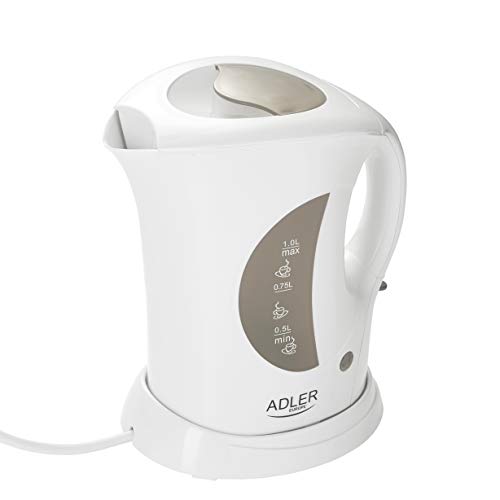 Adler AD 03 Hervidor de Agua, 900 W, 1 Liter, 0 Decibeles, Plástico, Blanco/Gris