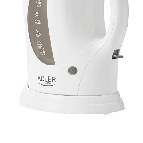 Adler AD 03 Hervidor de Agua, 900 W, 1 Liter, 0 Decibeles, Plástico, Blanco/Gris