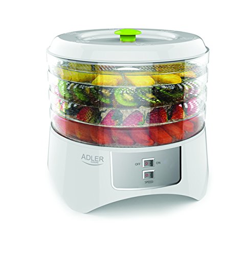 Adler AD 6654 Deshidratador de Alimentos, frutas, Verduras, Setas, 4 Bandejas, 1000W, Libre de BPA, 400 W, Color blanco