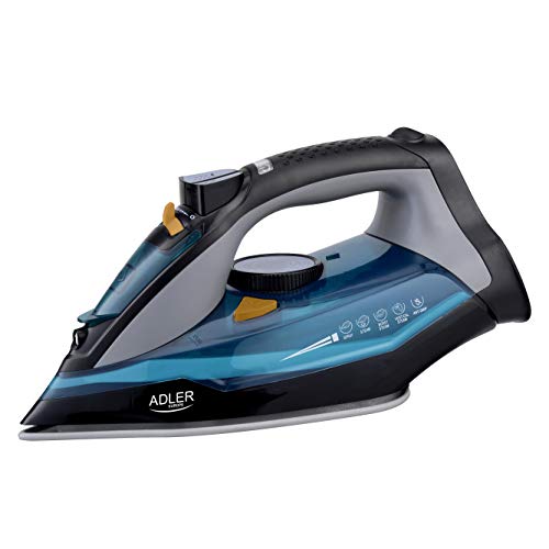 Adler AD5032 Plancha de Vapor 3000W, Suela cerámica, Vertical, Planchado en Seco, Apagado Automático, Autolimpiable, Filtro Antical, Antigoteo, 3000 W, 350 milliliters, Azul