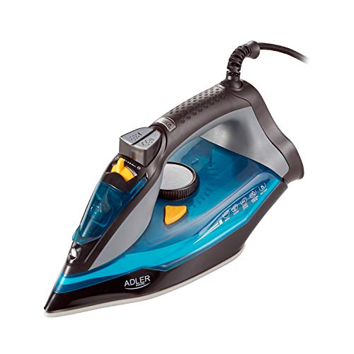 Adler AD5032 Plancha de Vapor 3000W, Suela cerámica, Vertical, Planchado en Seco, Apagado Automático, Autolimpiable, Filtro Antical, Antigoteo, 3000 W, 350 milliliters, Azul