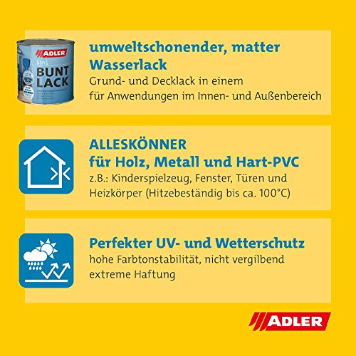 ADLER Barniz de color 5 en 1 de para interiores y exteriores - Mate - 125 ml - Barniz y laca base resistente a las inclemencias del tiempo para madera, metal y plástico, RAL6005 Verde musgo