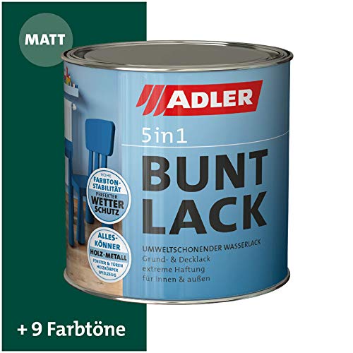 ADLER Barniz de color 5 en 1 de para interiores y exteriores - Mate - 125 ml - Barniz y laca base resistente a las inclemencias del tiempo para madera, metal y plástico, RAL6005 Verde musgo