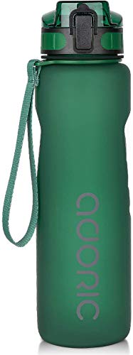 ADORIC Botella Agua Deporte Botella Agua Gimnasio Plastico con Filtro 500ml a 1000ml - No Tóxico sin BPA con Tapa Abatible (Verde Oscuro 1000ML)