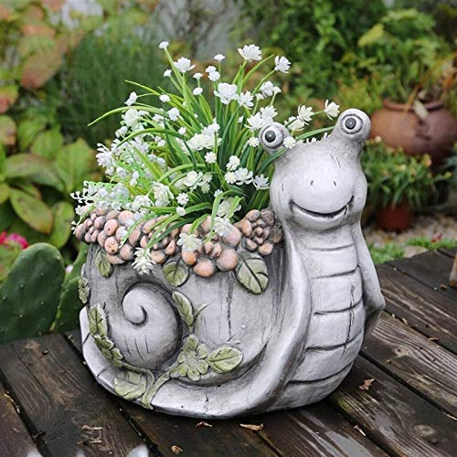 Adorno de Jardin Macetas de Animales Tiesto Linda Creativa Rural Tiesto Caracol jardinería suculento de Tiesto sin incluir Las Flores (Color : Gray, Size : 32 * 20 * 29cm)