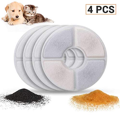 ADOV Filtros Fuente Gato (4 Pcs), Premium Replacement Filters con Resina y Activated Carbon, Dispensador de Flores Higiénico Compatible con Pequeñas Fuentes de Agua para Perros/Gatos (Redondo)