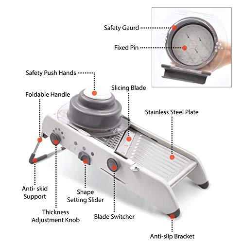 ADOV Mandolina de Cocina Profesional, 18 Tipos Multifuncional PL8 Ajustable de Acero Inoxidable Verduras Cortadora para Waffle Juliana Slice Cutting Frutas Comida Tomates Patatas Cebolla Ensaladas