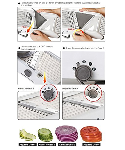 ADOV Mandolina de Cocina Profesional, 18 Tipos Multifuncional PL8 Ajustable de Acero Inoxidable Verduras Cortadora para Waffle Juliana Slice Cutting Frutas Comida Tomates Patatas Cebolla Ensaladas