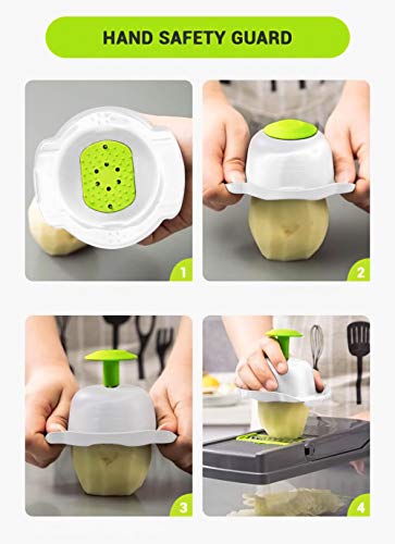 ADOV Mandolina Profesional, 12 en 1 Cortador Verduras Multifuncional, 7 Reemplazable Cuchillas Acero Inoxidable Alimentos Slicer, Mandolina de Cocina para Cortar Fruta Vegetales Patata Cebolla – Lima