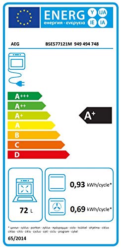 AEG BSE577121M Horno Multifunción, Limpieza Pirolítico, 9 funciones + Vapor, Cocción Uniforme, Sonda Térmica, Ventilador XXL, LCD Táctil, Antihuellas, Bandeja XXL, Inox, A+, 72 Litros