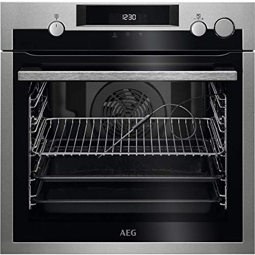 AEG BSE577121M Horno Multifunción, Limpieza Pirolítico, 9 funciones + Vapor, Cocción Uniforme, Sonda Térmica, Ventilador XXL, LCD Táctil, Antihuellas, Bandeja XXL, Inox, A+, 72 Litros