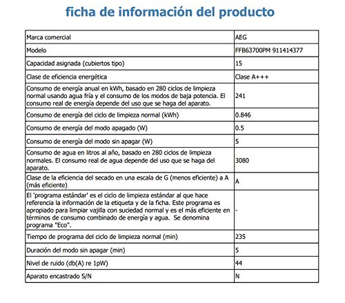 AEG FFB63700PM Lavavajillas AirDry 15 cubiertos, Display LCD, Clase A+++, Desconexión automática, 7 programas a 5 temperaturas, Tercera bandeja para cubiertos, Motor Inverter, 44 dBA, Inox, 60 cm