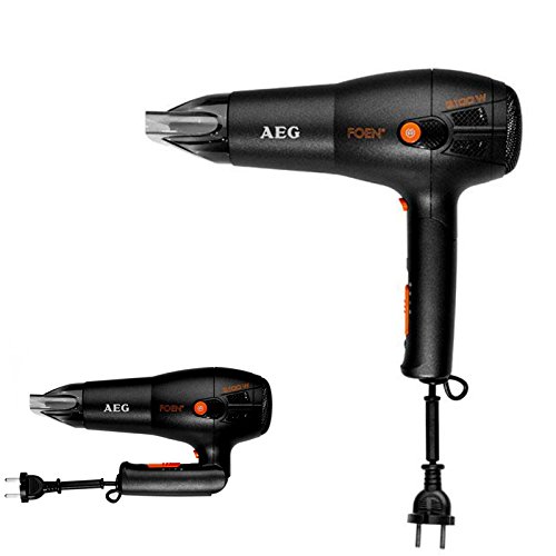 AEG HT 5650 - Secador de pelo profesional iónico, 3 niveles de temperatura, mango abatible con recogecable, 2100 W, color negro