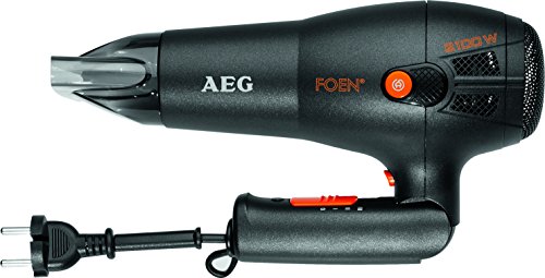 AEG HT 5650 - Secador de pelo profesional iónico, 3 niveles de temperatura, mango abatible con recogecable, 2100 W, color negro