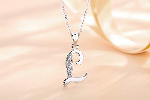 AEONSLOVE Plata 925 Letra del Alfabeto L Colgante Inicial Collar con Zirconia Cúbico, Cadena 46cm con Hebilla de Resorte