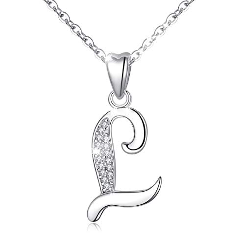 AEONSLOVE Plata 925 Letra del Alfabeto L Colgante Inicial Collar con Zirconia Cúbico, Cadena 46cm con Hebilla de Resorte