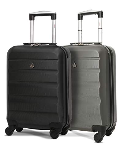 Aerolite ABS 55cm Maleta Equipaje de Mano Cabina rígida Ligera con 4 Ruedas (Negro + Carbón)