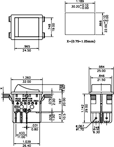 AERZETIX: Interruptor conmutador basculantes de boton DPST ON-OFF 16A/250V, 2 posiciones, Rojo C10799