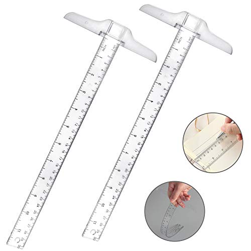 AFASOES 2 Pcs Regla en t Scrapbooking Regla t Plastico Escuadra t 12 Inch/30 cm Regla t Transparente para Dibujo Regla t Medidas de Escala Doble para Dibujo Tecnico, Diseño (pulgada/cm)