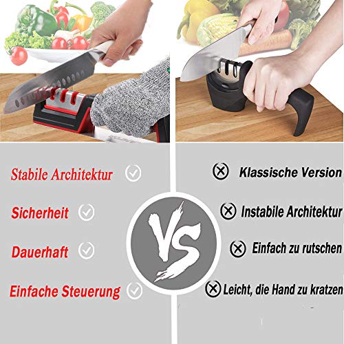 Afilador de Cuchillos de Cocina con Formas y afiladores, Afilador con Mango Afilador de Cuchillos Knife Sharpener Acero de carburo de tungsteno, Varillas de Diamante, Base Antideslizante