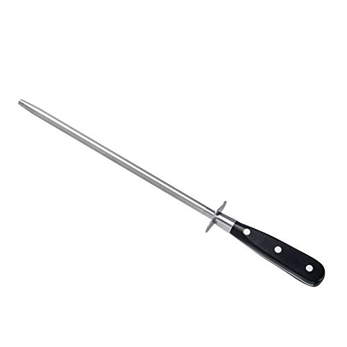 Afilador de cuchillos profesional de acero inoxidable (25 cm de longitud, accesorio para barbacoa, afilador de cuchillos, mango negro)