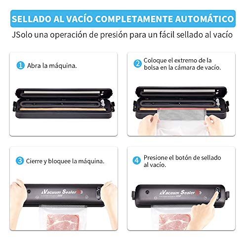 Afloia Envasadora al vacío automático 90W Máquina del Vacío en Caliente portáti Sellador al vacío de Alimentos Secos y Húmedos con 10 Bolsas al vacío,Conector de Succión，Negro