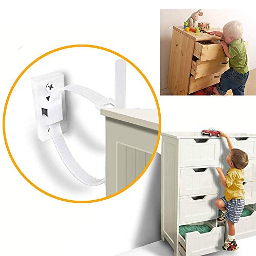 Afufu Cerraduras de Seguridad para Niños, 12 juegos Anclaje Armario Pared de Nylon & Seguridad Bebe Kit Anclar Muebles, Anclaje Antivuelco Correas para Muebles para Protección de Bebés y Mascotas