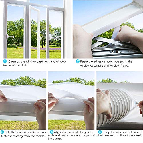 AGPTEK 400CM Aislamiento Ventanas para Aire Acondicionado Móvil y Secadora, Sello de Ventanas Impermeable, Anti UV, Anti-Mosquitos, con Dual Cremallera