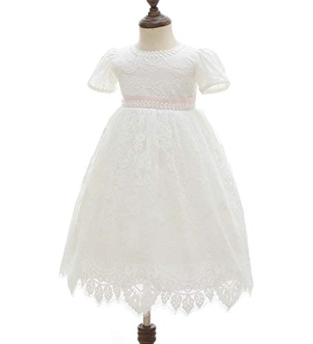 Ahaha - Vestido largo de bautizo para niña, para ocasiones especiales, bautizos, con sombrero y cinta para la frente Blanco 3 0-6 meses