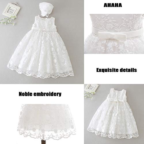 Ahaha - Vestido largo de bautizo para niña, para ocasiones especiales, bautizos, con sombrero y cinta para la frente Blanco 4 20-26 meses