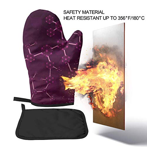 Ahdyr Juego de Manoplas y agarraderas para Horno Molecules - Guantes de Horno Resistentes al Calor para Proteger Las Manos y Superficies con Agarre Antideslizante, Lazo para Colgar, Ideal para manipu