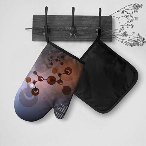 Ahdyr Moléculas (2) Juego de Manoplas y agarraderas para Horno, Guantes de Horno Resistentes al Calor para Proteger Las Manos y Superficies con Agarre Antideslizante, Lazo para Colgar, Ideal para Man