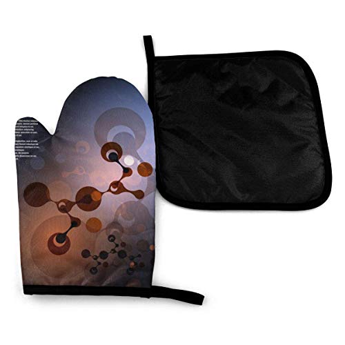 Ahdyr Moléculas (2) Juego de Manoplas y agarraderas para Horno, Guantes de Horno Resistentes al Calor para Proteger Las Manos y Superficies con Agarre Antideslizante, Lazo para Colgar, Ideal para Man