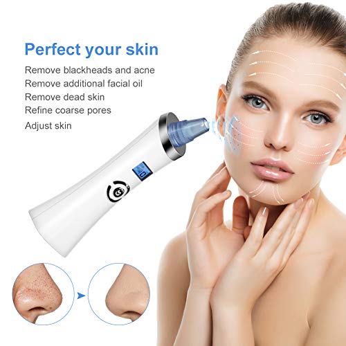 AiBast 2 en 1 Limpiador de Poros Extractor de Puntos Negros Facial Blackhead Remover Eliminador Puntos Negros Electrónico USB Recargable con Pantalla LED, 6 Cabezales 5 Niveles