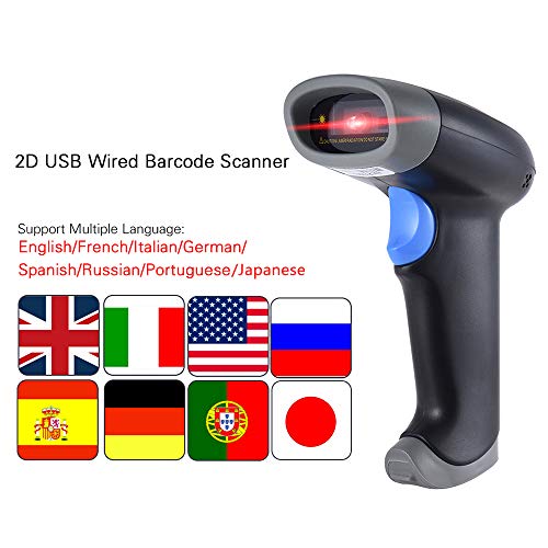 Aibecy-2D Qr 1D Usb Escáner de Código de Barras Ccd Luz Roja Pdf417 Exploración Pantallas Lector Código Barras Apoyo Lenguaje Múltiple para Wechat Alipay Móvil Pago