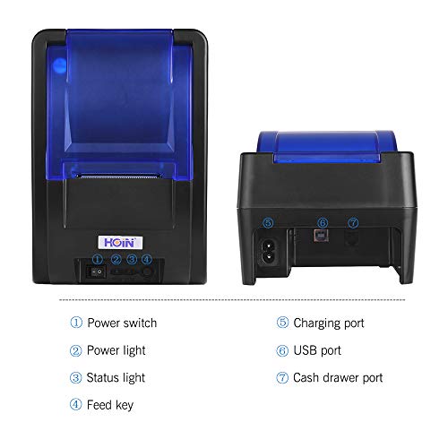 Aibecy Impresora de recibos térmica portátil de 58mm USB Impresora de billetes Impreso por cable Soporte de impresión Cajón de efectivo Compatible con ESC / POS para sistemas Windows/Linux/Android
