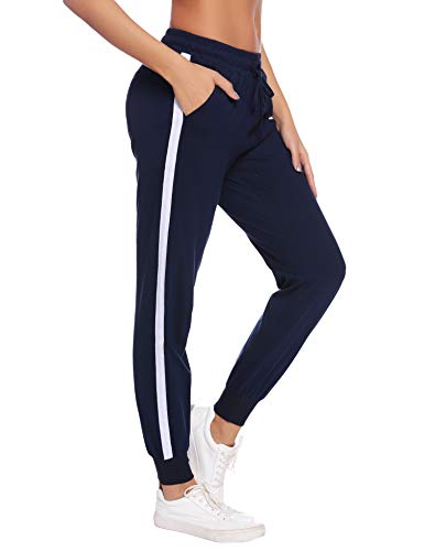 Aibrou 100% Algodón Pantalones Deportivos para Mujer Pantalones de Pijama Largos Primavera Verano Pantalón de Chándal con Bolsilpara Gimnasio Deportes Correr Entrenamiento Jogging