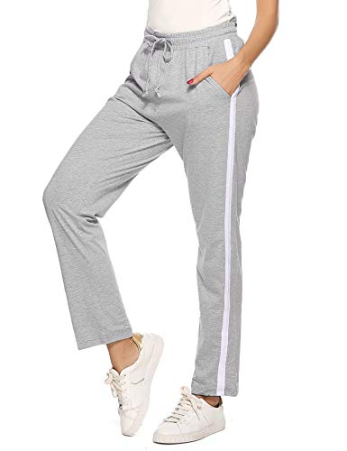 Aibrou 100% Algodón Pantalones Deportivos para Mujer Pantalones de Pijama Largos Primavera Verano Pantalón de Chándal con Bolsilpara Gimnasio Deportes Correr Jogging