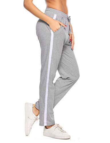 Aibrou 100% Algodón Pantalones Deportivos para Mujer Pantalones de Pijama Largos Primavera Verano Pantalón de Chándal con Bolsilpara Gimnasio Deportes Correr Jogging