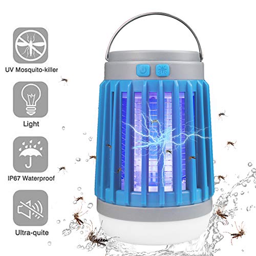 AICase eléctrica, 10 W LED Solar lámpara antimosquitos con luz UV y Red de Alta tensión, Impermeable IP67, Azul