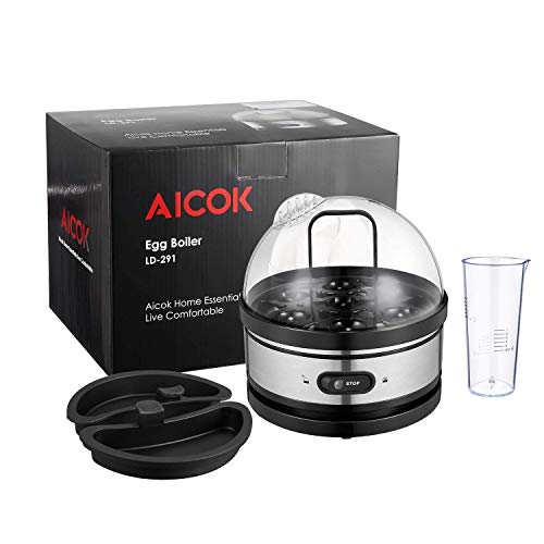 Aicok Cocedor de Huevos, Hervidor de Huevos Eléctrico con Capacidad para 1-7 Huevos Moderno, Cuece Huevos de Acero Inoxidable, Mantenimiento de Temperatura y Apagado Automático