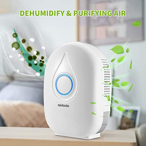 Aidodo Deshumidificador electrico Portátil 500ml Mini silencioso Deshumidificadores de Aire Compacto Inteligente Perfecto para Hogar Salón Habitación Oficina Blanco