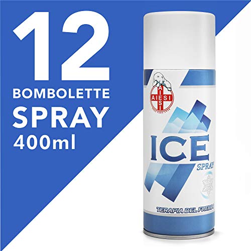 AIESI® Hielo Spray instantáneo con MENTOL lata de 400 ml ICE SPRAY (Paquete de 12 piezas) # Made in Italy